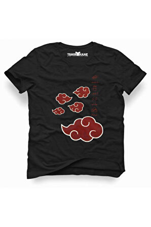 Anime Naruto Akatsuki Erkek Baskılı Siyah Tshirt