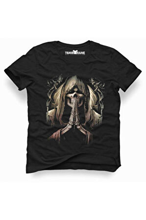 Kurukafa Iskelet Erkek Baskılı Siyah Tshirt