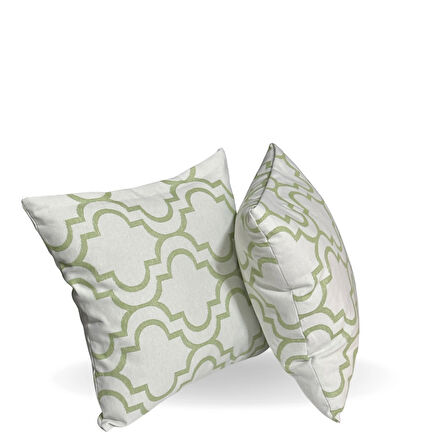 FREFLY  STORE  Beyaz Zeminde Yeşil Geometrik Motifli Mozaik Desenli Dijital Baskılı Yastık Kırlent Kılıfı