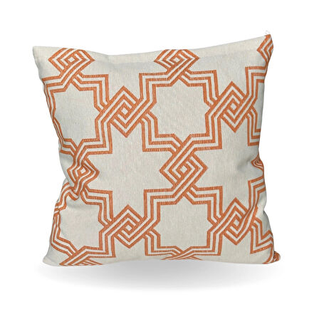 FREFLY  STORE  Beyaz Zeminde TuruncuGeometrik Motifli Mozaik Desenli Dijital Baskılı Yastık Kırlent Kılıfı