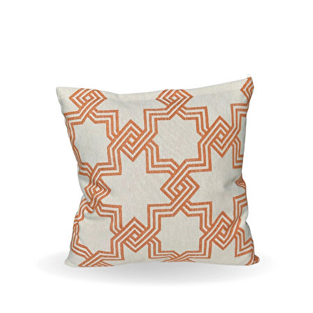 FREFLY  STORE  Beyaz Zeminde TuruncuGeometrik Motifli Mozaik Desenli Dijital Baskılı Yastık Kırlent Kılıfı