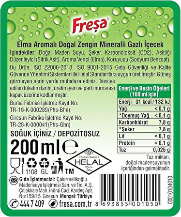 Freşa Elma Aromalı Maden Suyu 200 Ml X 24 Adet