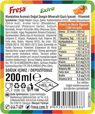 Freşa Extra Mandalina Aromalı Maden Suyu 200 Ml X 6 Adet