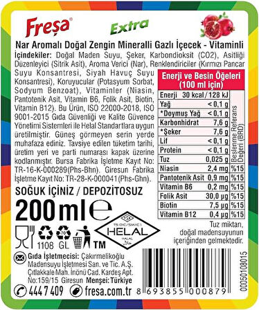 Freşa Extra Nar Aromalı Maden Suyu 200 Ml X 24 Adet