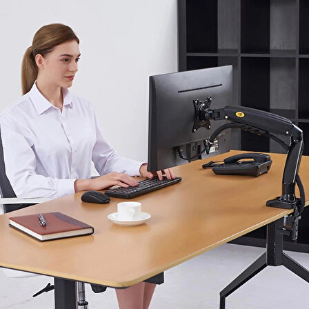 NB F80 Tek Kol Amortisörlü Monitör Tutucu | 17-30" Uyumluluğu ile Ergonomik Çalışma Konforu