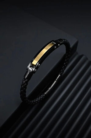 Siyah ve Sarı Çelik Deri Takı FRJ10087-D