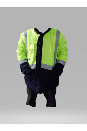 Reflektörlü Su Geçirmez Oxford Parka Kışlık Mont Sarı-Lacivert İş Montu Mühendis Montu