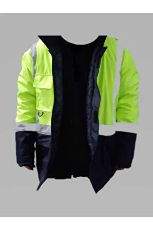 Reflektörlü Su Geçirmez Oxford Parka Kışlık Mont Sarı-Lacivert İş Montu Mühendis Montu