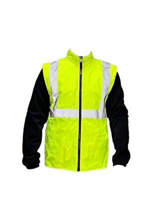 5+1 Reflektörlü Kışlık Mont Parka İçi Çıkmalı Sarı Yerli Kaban İşçi Montu Mühendis Montu