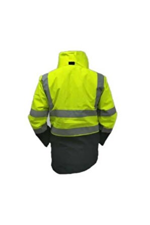 5+1 Reflektörlü Kışlık Mont Parka İçi Çıkmalı Sarı Yerli Kaban İşçi Montu Mühendis Montu
