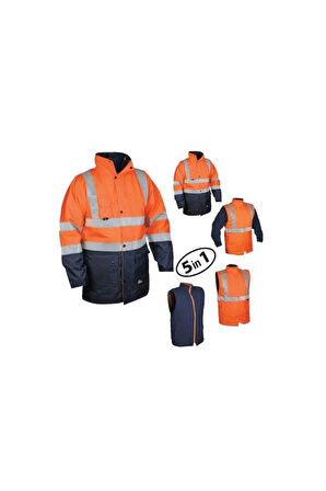 5+1 Reflektörlü Kışlık Mont Parka İçi Çıkmalı Turuncu Yerli Kaban İşçi Montu Mühendis Montu