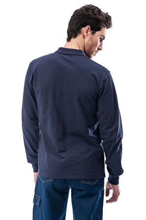 Polo Yaka Lacivert Uzun Kollu Sweatshirt Pike Örme Iş Tişörtü
