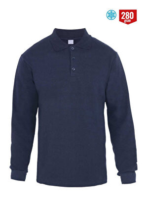 Polo Yaka Lacivert Uzun Kollu Sweatshirt Pike Örme Iş Tişörtü