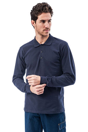 Polo Yaka Lacivert Uzun Kollu Sweatshirt Pike Örme Iş Tişörtü