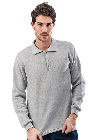 Polo Yaka Gri Uzun Kollu Sweatshirt Pike Örme Iş Tişörtü