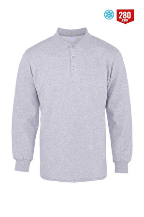 Polo Yaka Gri Uzun Kollu Sweatshirt Pike Örme Iş Tişörtü