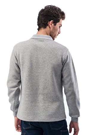 Polo Yaka Gri Uzun Kollu Sweatshirt Pike Örme Iş Tişörtü