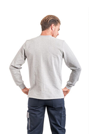 Bisiklet Yaka Gri Uzun Kollu Sweatshirt Pike Örme Iş Tişörtü