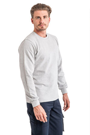 Bisiklet Yaka Gri Uzun Kollu Sweatshirt Pike Örme Iş Tişörtü