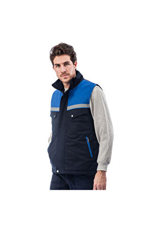 Robalı Siyah Saks Mavi Reflektörlü İçi Kapitoneli Kışlık İş Yelek