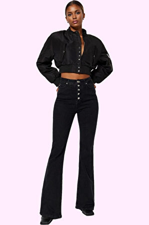 Kadın Düz Desen Flare Jean Yüksek Bel Pamuk Nefes Alan Kumaş Günlük Kullanım Modern Tasarım