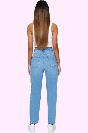 Kadın Pamuk Mom Jean Geniş Paça Yüksek Bel Fermuarlı Günlük Stil Yaz Aylarının Vazgeçilmezi