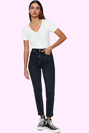 Kadın Care Koleksiyonu Denim Mom Jean Yüksek Bel Rahat Günlük Hafta Sonu Dayanıklı Malzeme