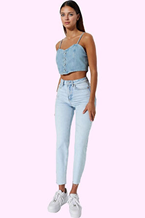 Kadın Care Koleksiyonu Denim Mom Jean Yüksek Bel Rahat Günlük Hafta Sonu Dayanıklı Malzeme