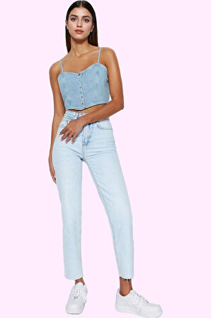 Kadın Care Koleksiyonu Denim Mom Jean Yüksek Bel Rahat Günlük Hafta Sonu Dayanıklı Malzeme