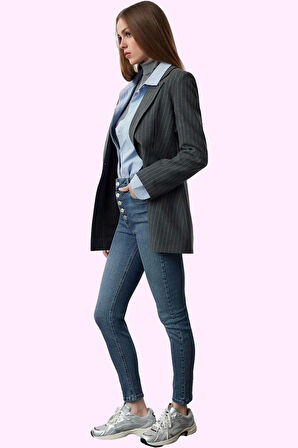 Kadın Skinny Jean Dar Paça Düğmeli Yüksek Bel Pamuk Günlük Hafta Sonu Yaz Aylarının Vazgeçilmezi
