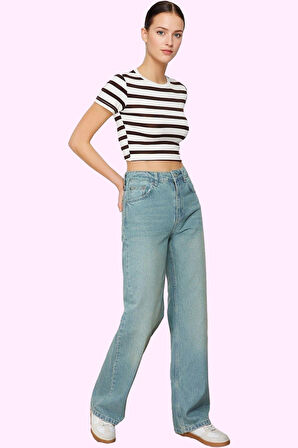 Kadın Vintage Jean Pantolon Pamuk Yüksek Bel Wide Leg Tüm Sezonlar Yaz Aylarının Vazgeçilmezi