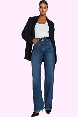 Kadın Denim Yüksek Bel Wide Leg Pantolon Pamuk Tüm Sezonlar İçin Rahatlık Günlük Kombinler