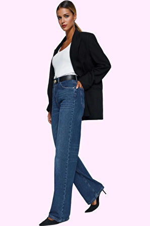 Kadın Denim Yüksek Bel Wide Leg Pantolon Pamuk Tüm Sezonlar İçin Rahatlık Günlük Kombinler