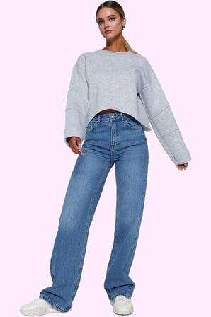 Kadın Denim Yüksek Bel Wide Leg Pantolon Pamuk Tüm Sezonlar İçin Rahatlık Günlük Kombinler