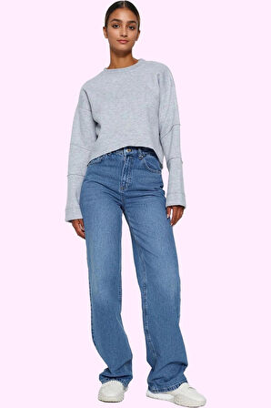 Kadın Denim Yüksek Bel Wide Leg Pantolon Pamuk Tüm Sezonlar İçin Rahatlık Günlük Kombinler