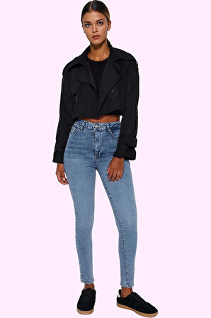 Kadın Denim Skinny Jean Yüksek Bel Stretch Kumaş Günlük Kombinler İçin Yaz Aylarının Vazgeçilmezi