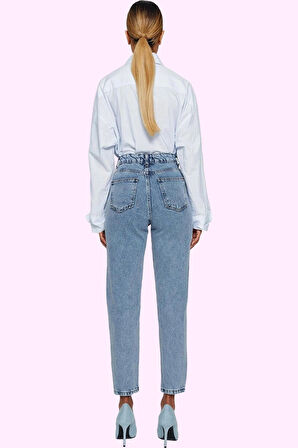 Kadın Pamuk Mom Jean Geniş Paça Yüksek Bel Fermuarlı Günlük Stil Yaz Aylarının Vazgeçilmezi