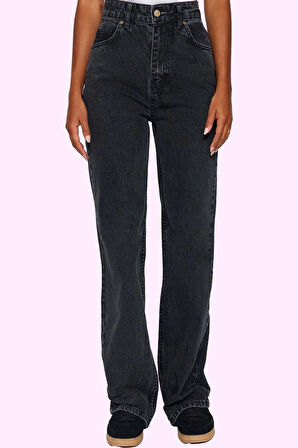 Kadın Pamuk Denim Pantolon Yüksek Bel Geniş Paça Günlük Kullanım İçin Mükemmel Özel Günler