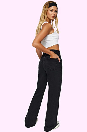Kadın Denim Pantolon Pamuk Yüksek Bel Wide Leg Rahat Günlük Hafta Sonu Yaz Aylarının Vazgeçilmezi