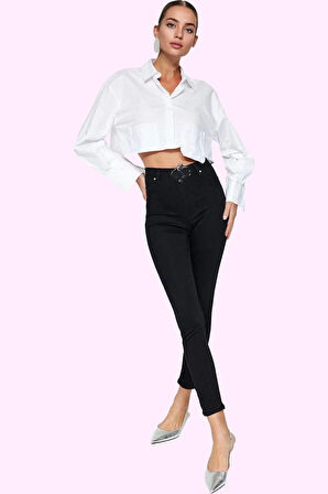 Kadın Denim Jegging Skinny Kalıp Yüksek Bel Günlük Casual Stretch Yaz Aylarının Vazgeçilmezi