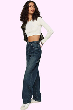Kadın Denim Baggy Jean Pantolon Yüksek Bel Casual Tasarım Günlük Kullanım Kaliteli Malzeme