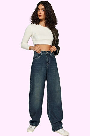 Kadın Denim Baggy Jean Pantolon Yüksek Bel Casual Tasarım Günlük Kullanım Kaliteli Malzeme