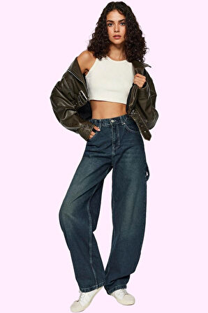 Kadın Denim Baggy Jean Pantolon Yüksek Bel Casual Tasarım Günlük Kullanım Kaliteli Malzeme