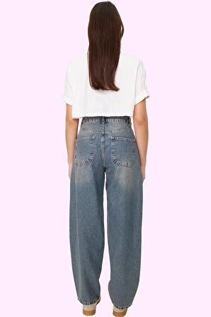 Kadın Regular Boy Denim Baggy Jean Pantolon Pamuk Casual Stil Günlük Kullanım Modern Tasarım