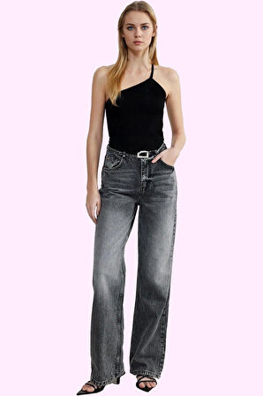 Kadın Care Koleksiyonu Denim Yüksek Bel Wide Leg Jean Pantolon Günlük Kullanım Özel Günler