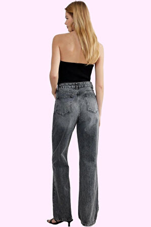 Kadın Care Koleksiyonu Denim Yüksek Bel Wide Leg Jean Pantolon Günlük Kullanım Özel Günler