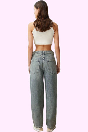 Kadın Care Koleksiyonu Denim Pantolon Düşük Bel Geniş Paça Pamuk Yaz Aylarının Vazgeçilmezi