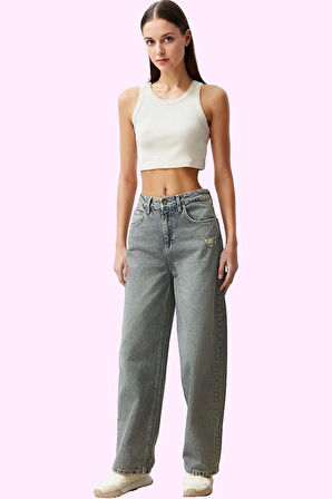 Kadın Care Koleksiyonu Denim Pantolon Düşük Bel Geniş Paça Pamuk Yaz Aylarının Vazgeçilmezi