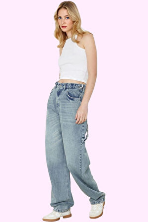 Kadın Denim Baggy Jean Pantolon Yüksek Bel Casual Tasarım Günlük Kullanım Kaliteli Malzeme