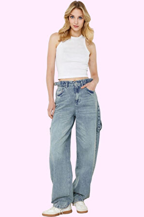 Kadın Denim Baggy Jean Pantolon Yüksek Bel Casual Tasarım Günlük Kullanım Kaliteli Malzeme